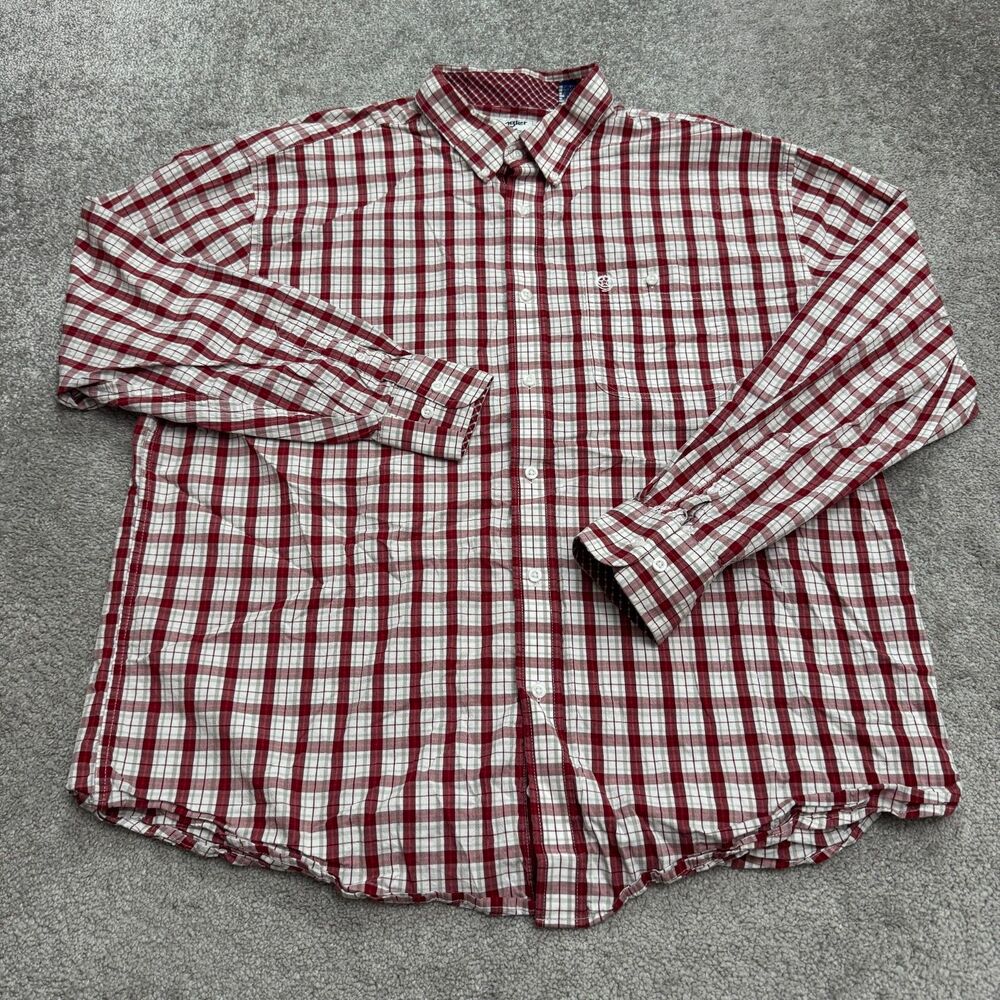 Wrangler George Strait Western Button Down Shirt Men XXL Red Plaid Cotton Casual